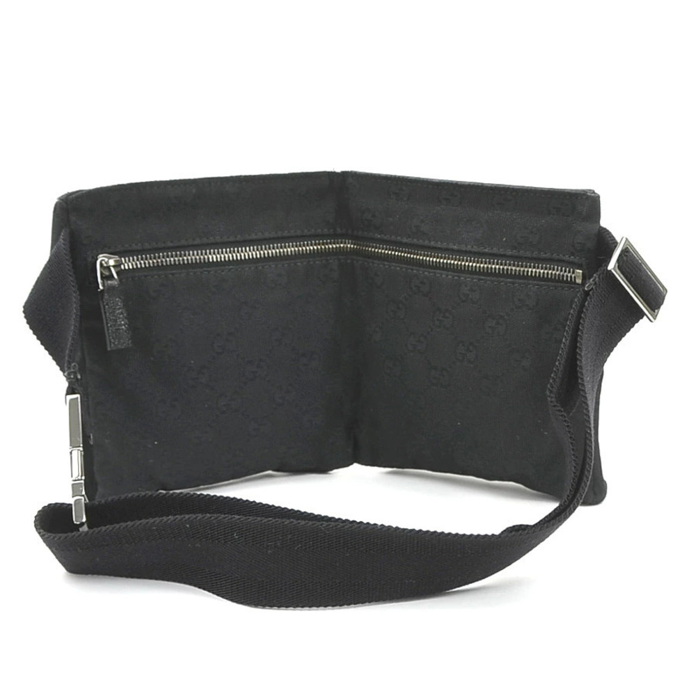 Gucci Canvas Bag Body Bum Waist GG Belt Black Crossbody Black